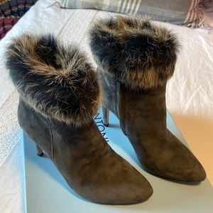 Antonio Melani steel gray faux fur suede bootie